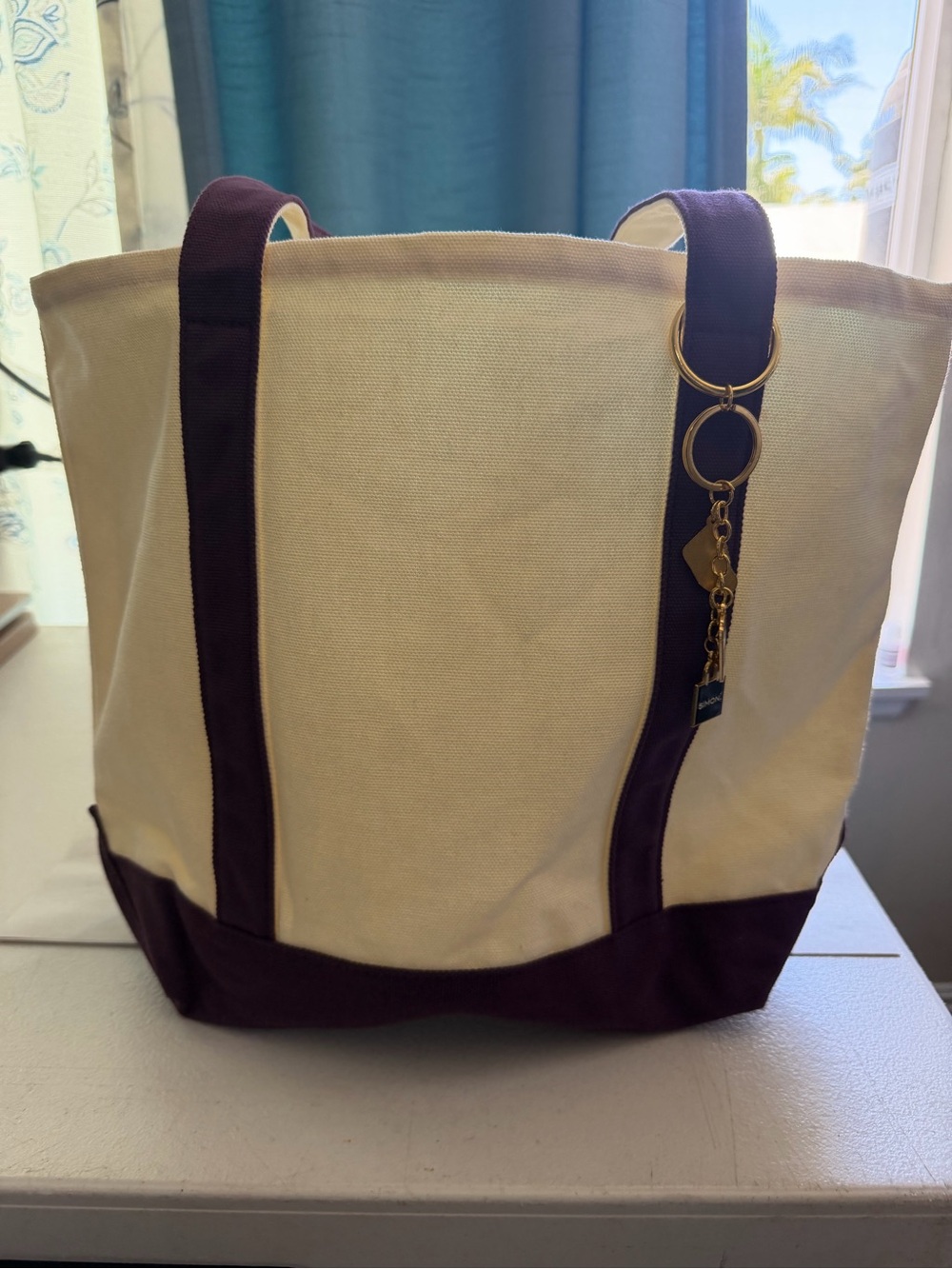 Canvas Tote Bag with Dark Brown Trim - Unbranded